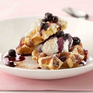 Toasted Belgian Waffles with Warm Spiced Blueberries & Ricotta