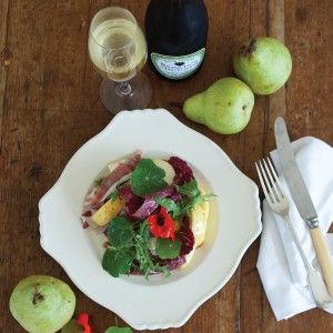 Fresh Packham Pear, Jamon and Walnut Salad with Pear Cider Dressing