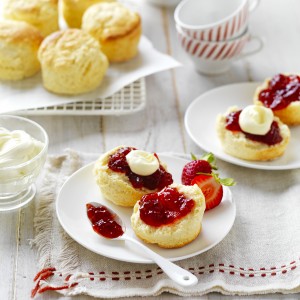 Traditional scones recipe with jam and cream