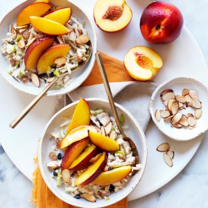 Almond milk oats made with apples and nectarines